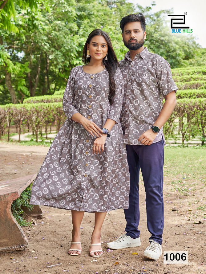 Trendy Couple 2.0 Blue Hills Printed Shirt And Kurti Catalog